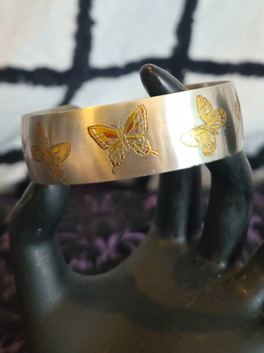 Vintage Silver Damascene Reed & Barton Butterflies Cuff Bracelet